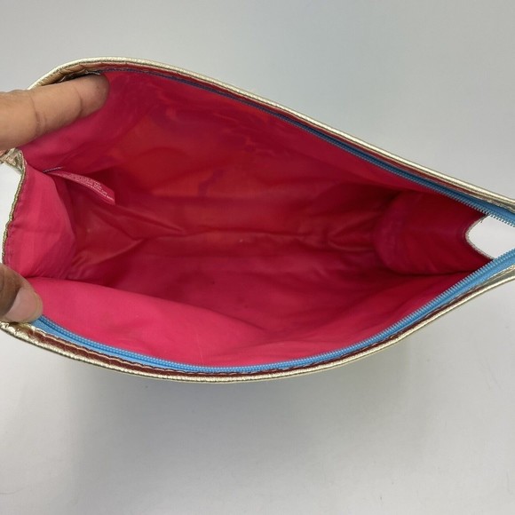 Estee Lauder Lilly Pulitzer Cosmetic Makeup bag Blue Green Gold Trim - Picture 5 of 16